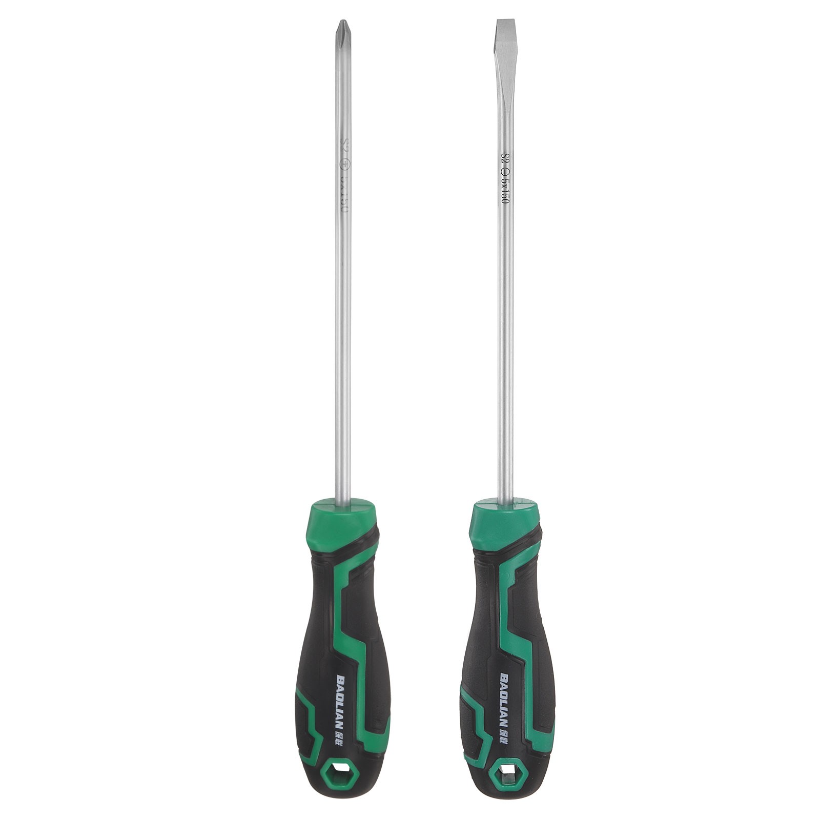 2pcs PH1+SL5 Screwdriver Set 9.6" Magnetic Phillips and Slotted Screwdrivers
