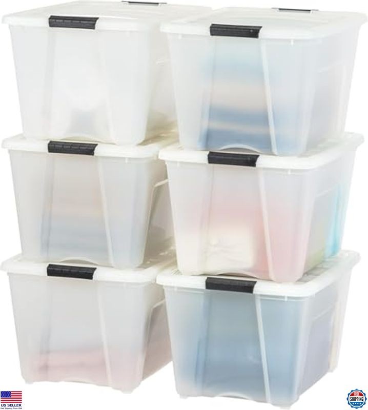 IRIS 158540 Pearl 53 Quart Stackable Lidded Storage Containers - 6 Pack System