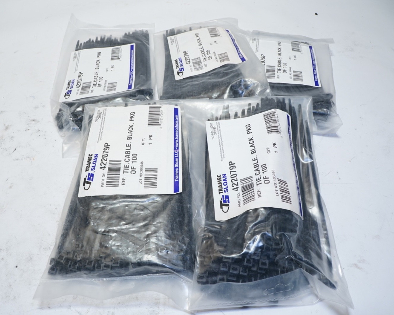 New Lot of 500 TRAMEC SLOAN 422079P Nylon Cable Tie, Black, 8, 50lbs Tensile