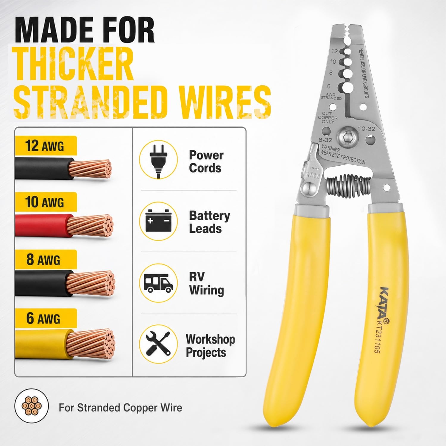 KATA 7 Inch Wire Stripper Cutter, Electrical Stripping Tool Yellow