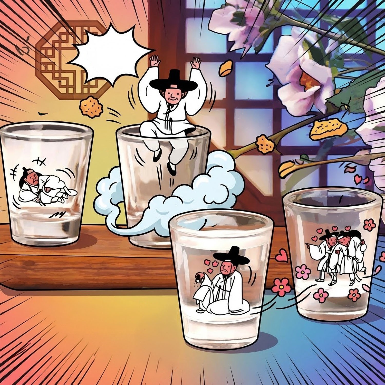 Korean Traditional Classical Scholar Shot Glass 4pcs Color-Changing Soju glass