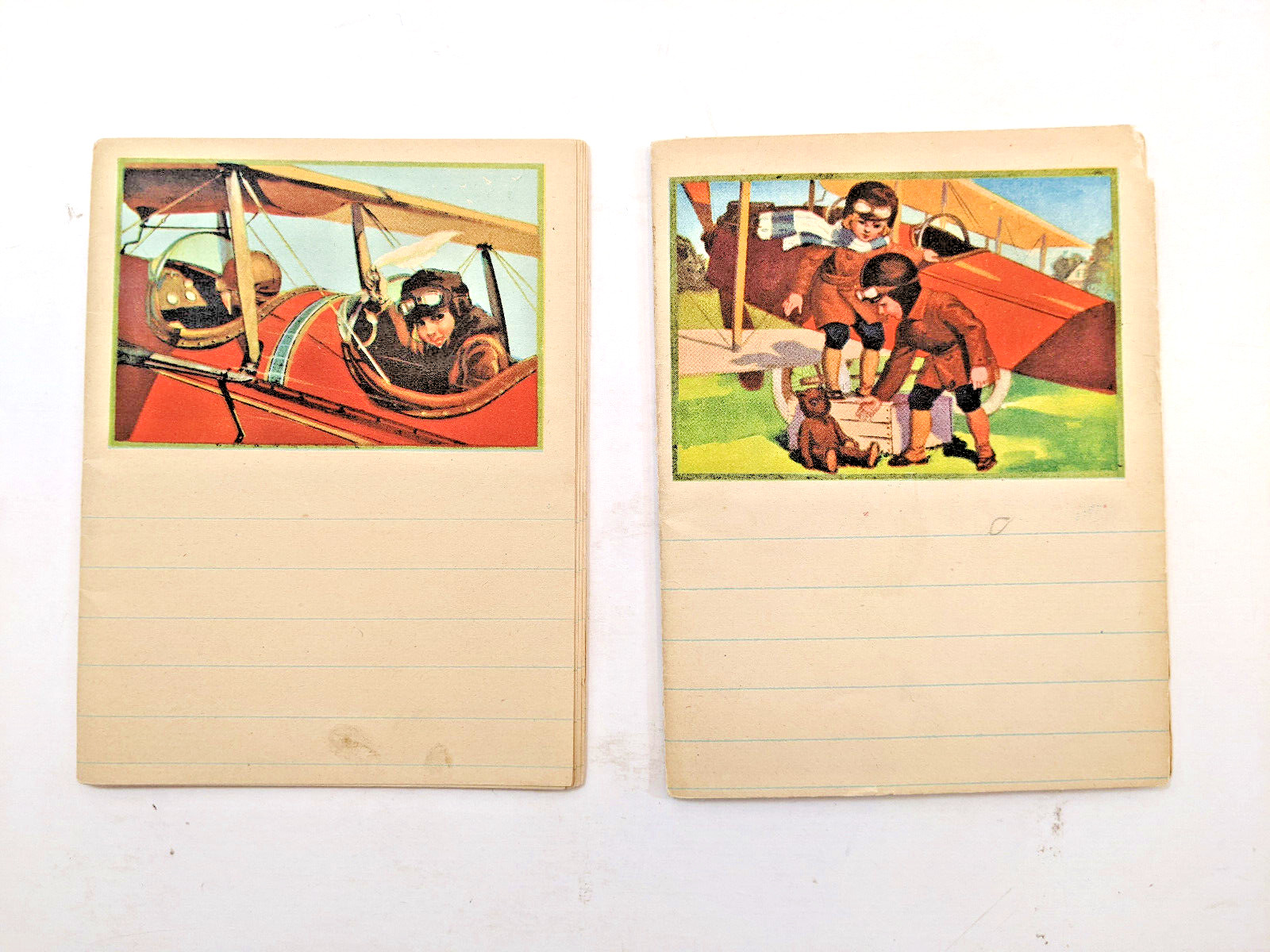 Vintage Aviation Children Teddy Bear Biplane Ruled Small Stationary 5" x 4"