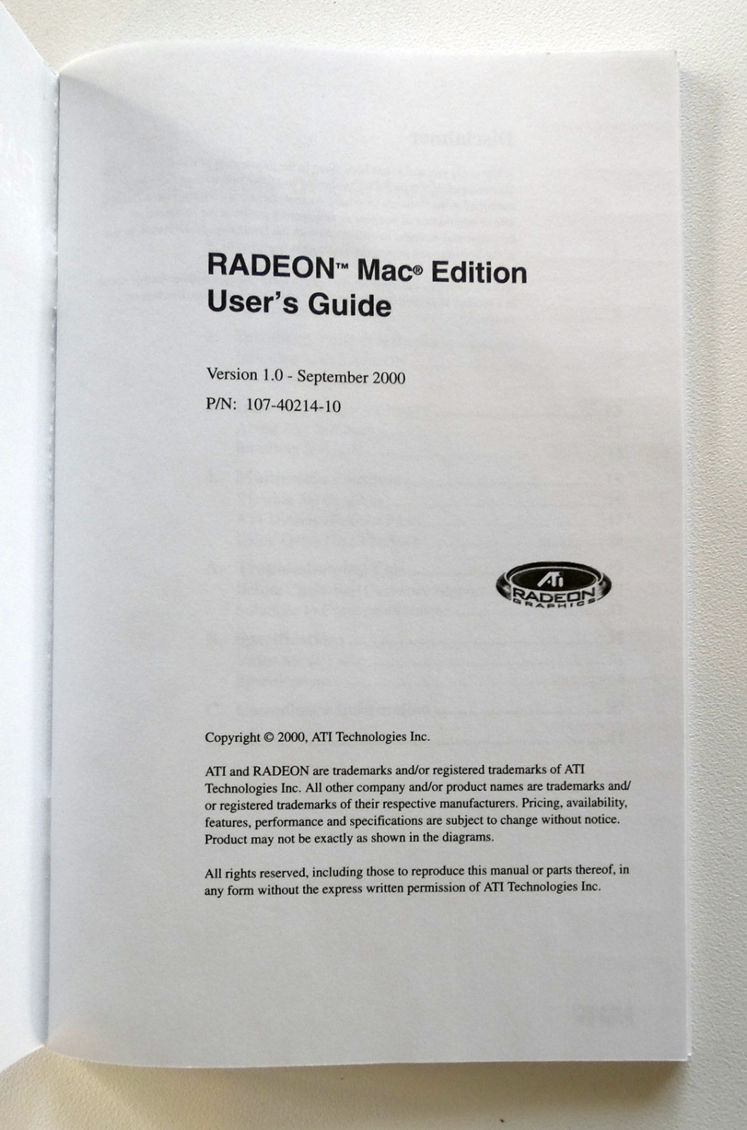 RADEON MAC Edition User's Guide Book Version 1.0 ATI Technologies