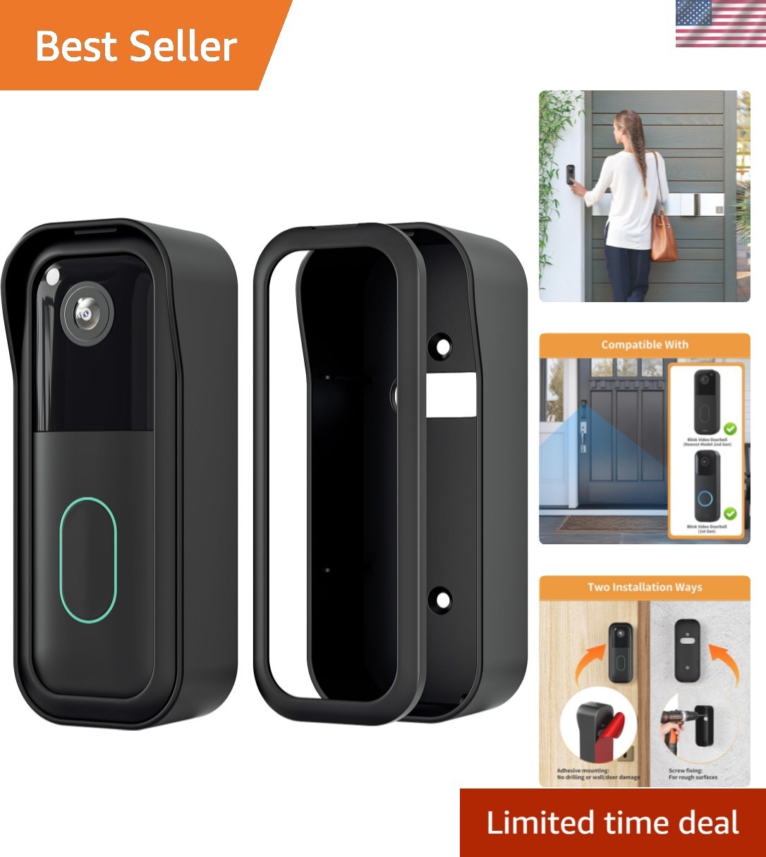 No-Drill Blink Video Doorbell Mount with 3M Adhesive - Secure & Easy Install