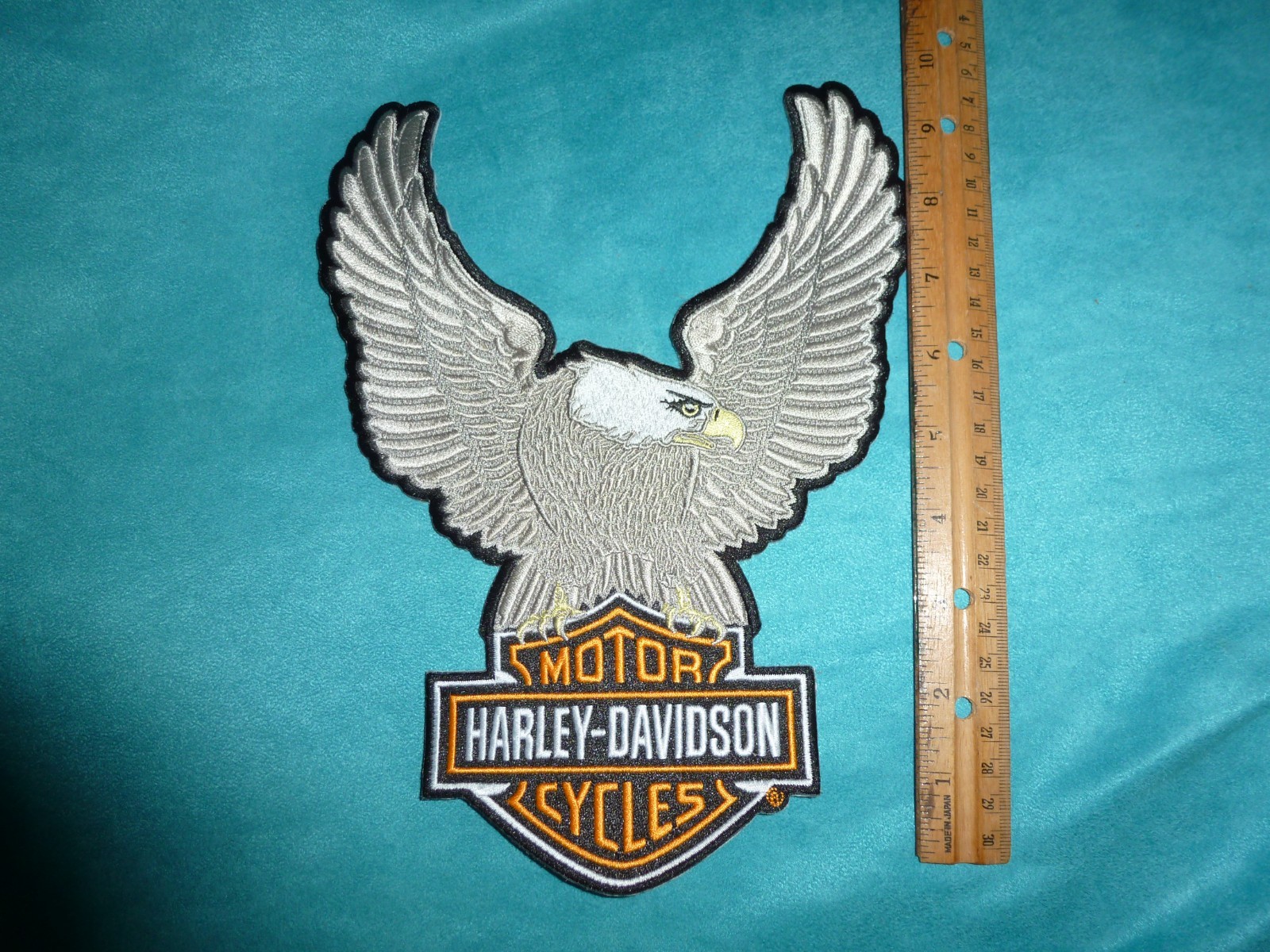 HARLEY DAVIDSON MOTORCYCLE Eagle Winged Large Silver Patch Emblem 10 x 7.5" New