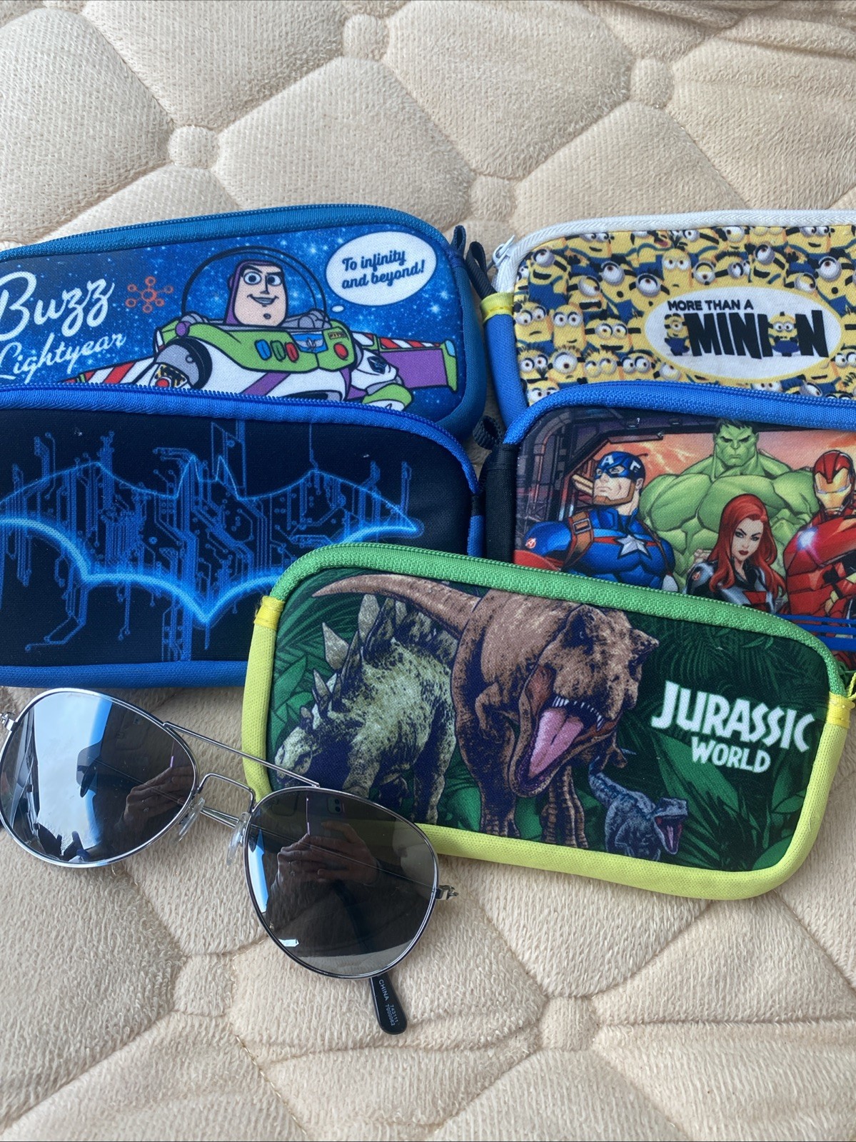 Kids Boys Girls Eyeglasses Case Lot Of 5 + Sunglasses Batman Jurassic Park