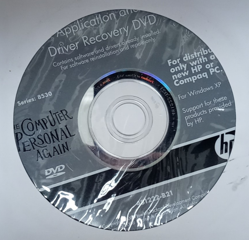 NEW! HP Windows XP Application And Driver Recovery DVD SERIES 8530 - 481222-B21