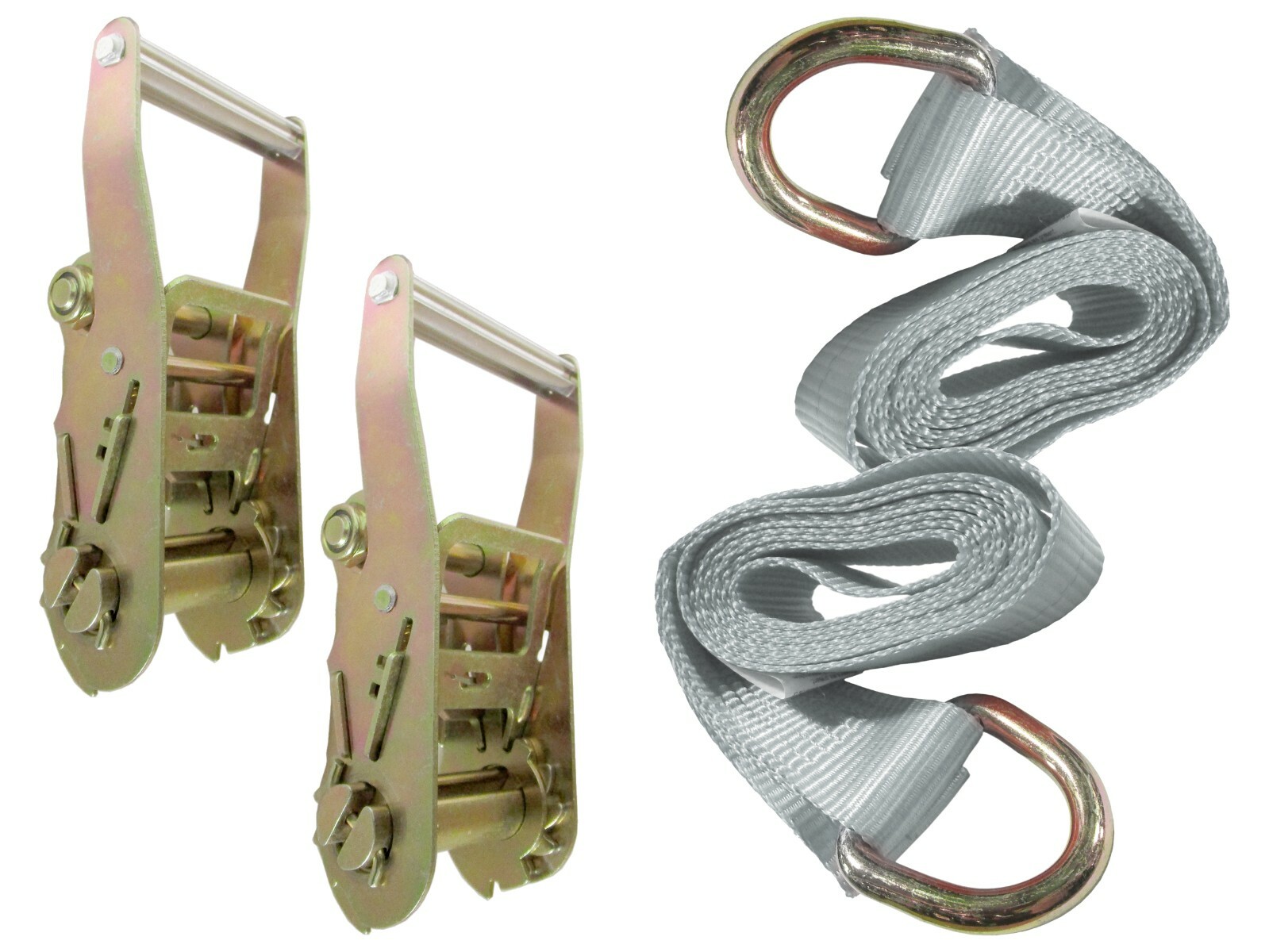 2 pack - 2" Lasso Strap x 8' ft w/ Ratchet Included Cinch D Ring O Ring Axle Tow