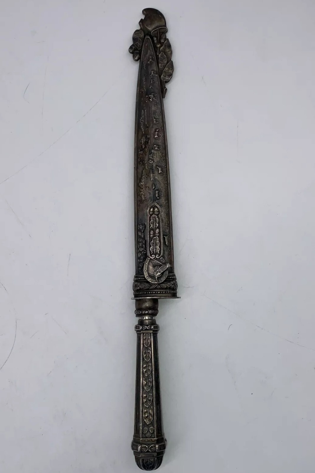 Vintage INOX Brazilian Silver Plated Gaucho Knife Cowboy Theme Churrasqueira