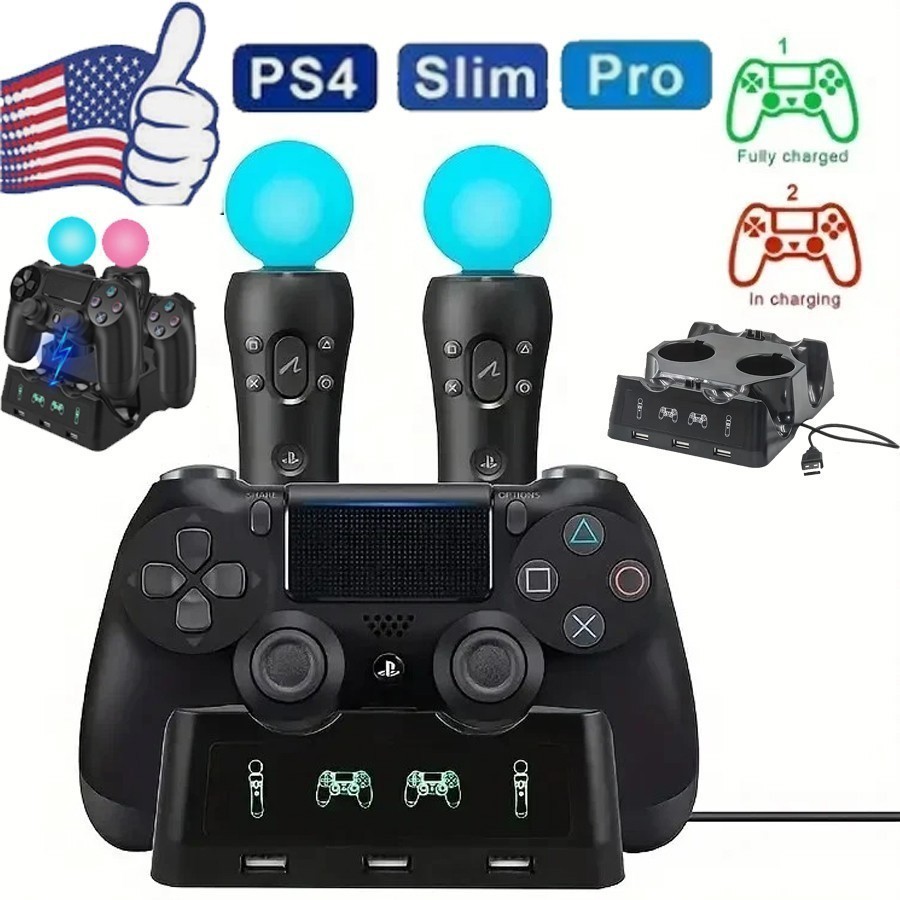 4-in-1 Controller Charger Dock Station Stand LED For PlayStation PS4/MOVE/PS4 VR