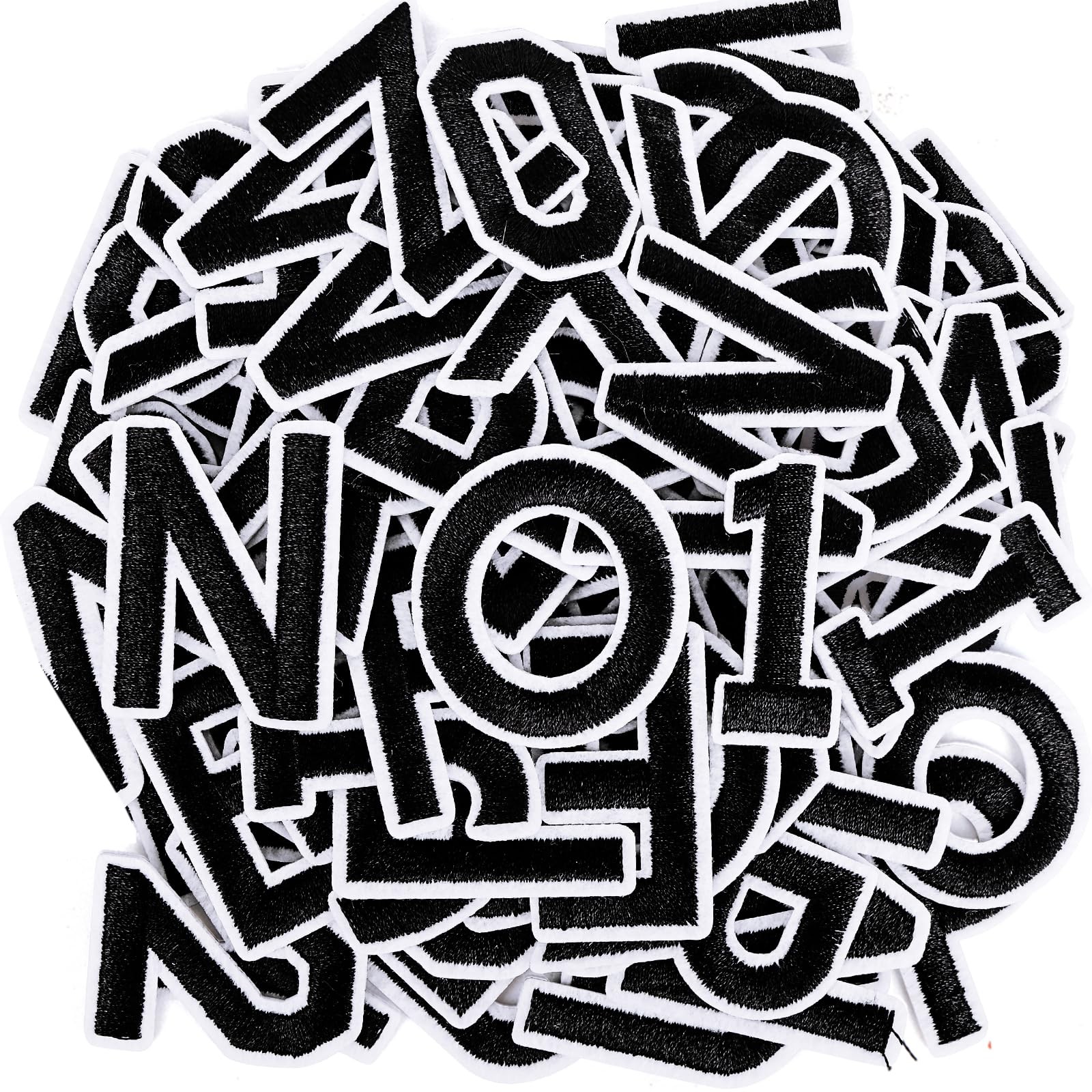 72Pcs Iron on Letters and Numbers Patches, Black Letter 1.7" x 1", BK
