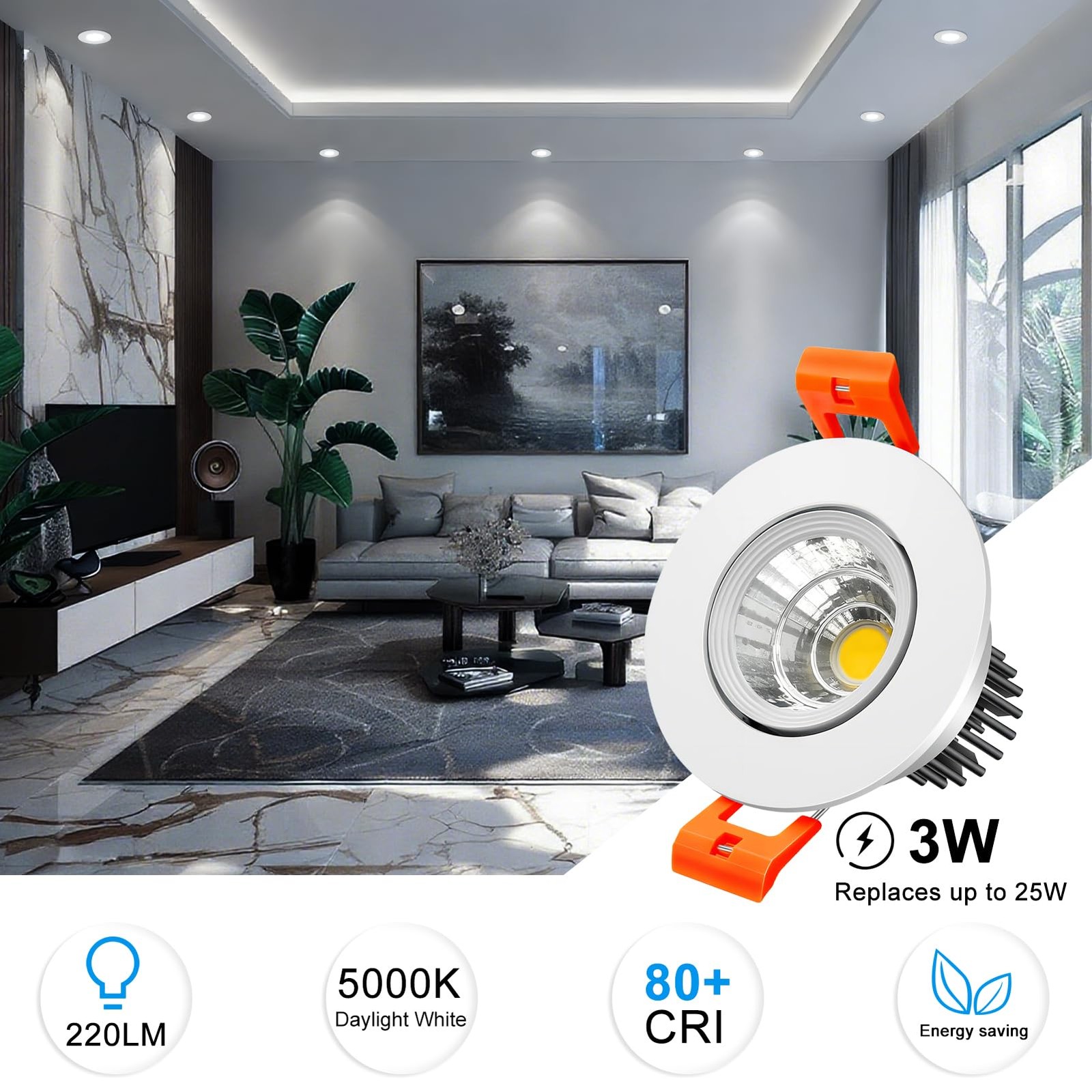 inShareplus 2 Inch LED Downlight, 3W White/6Pack, 5000k(Daylighting White)