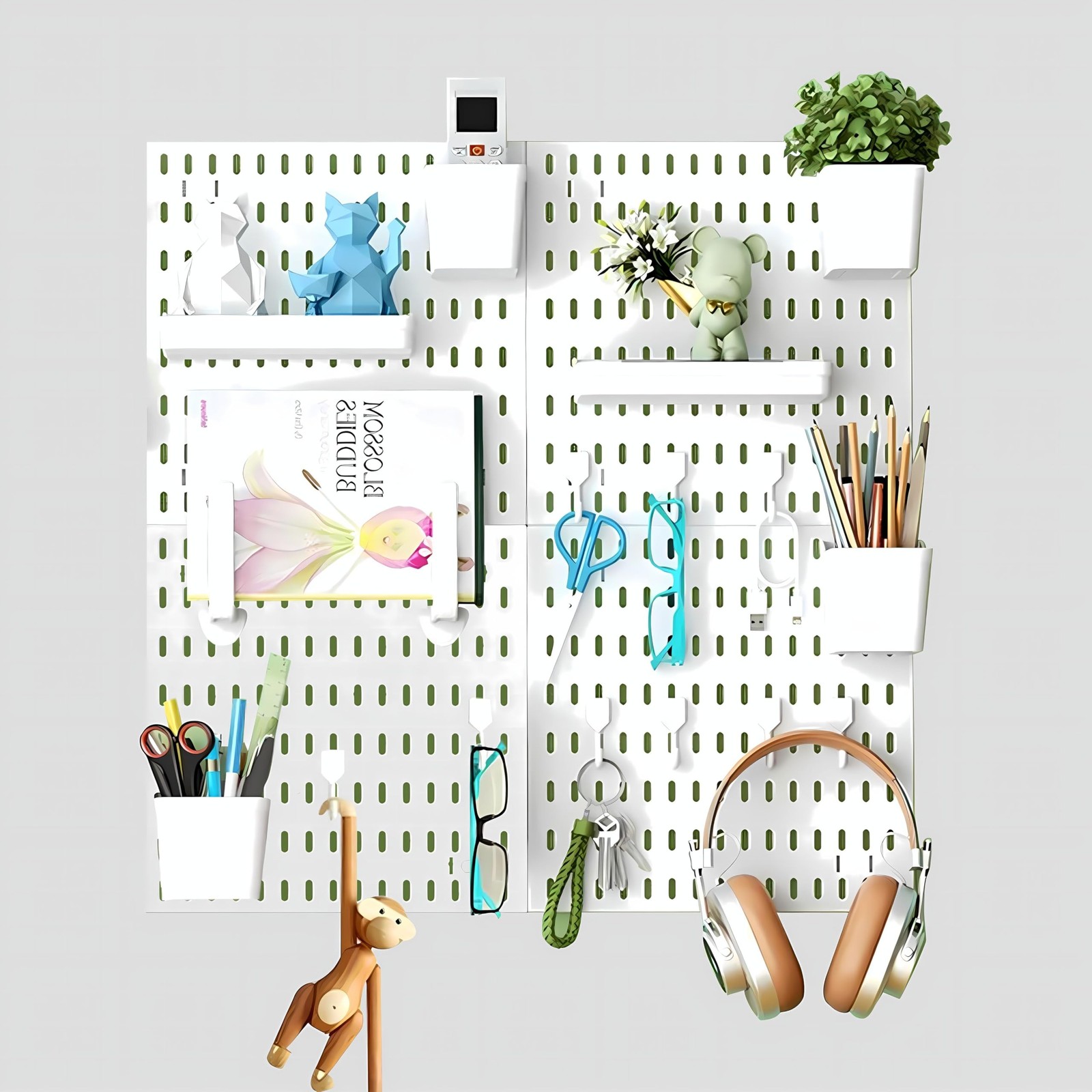 Pegboard Combination Kit, Modular White Wall Organizer | 4 Pegboards & Access...