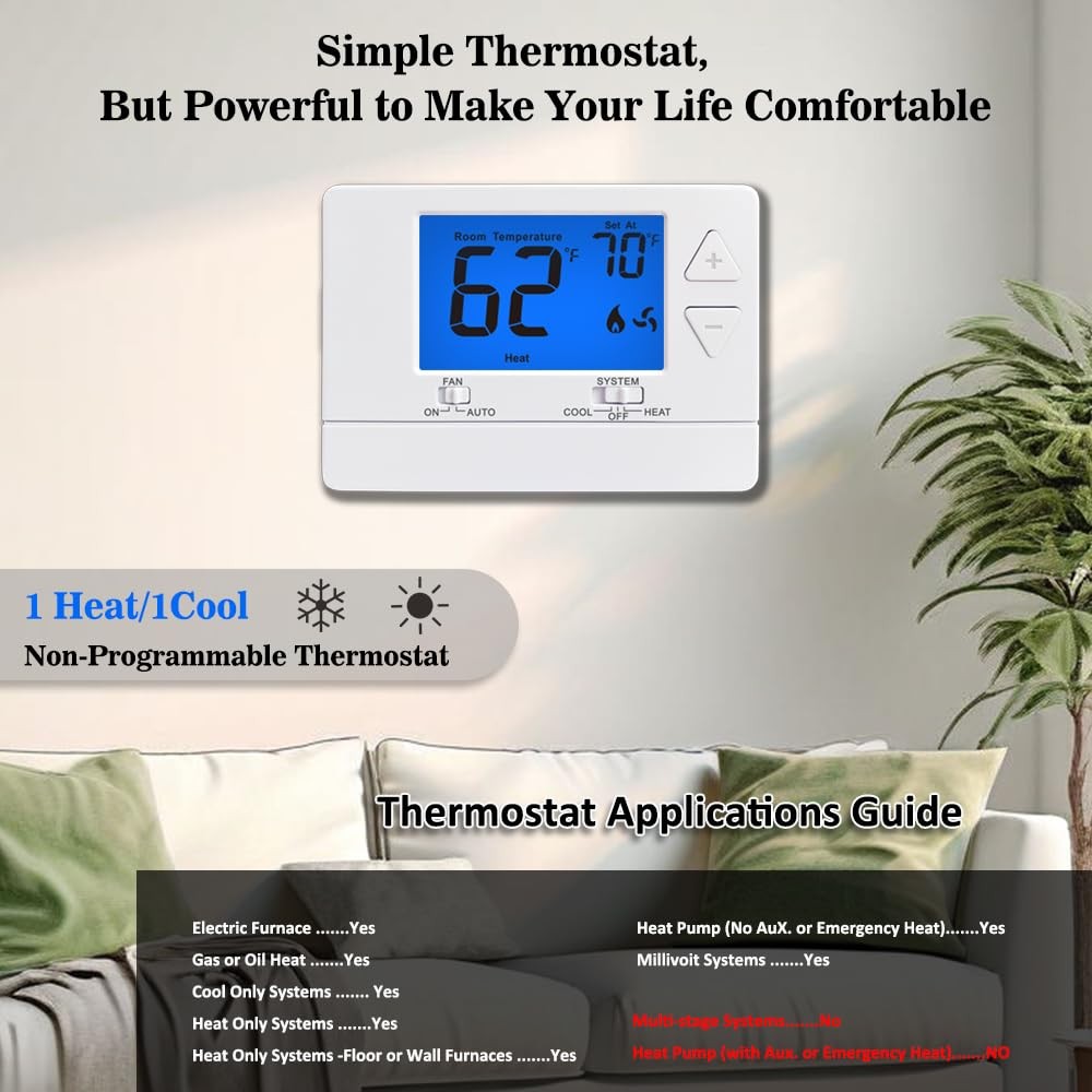 NonProgrammable Thermostat for House, Digital Energy-Saving Thermostat,Single...