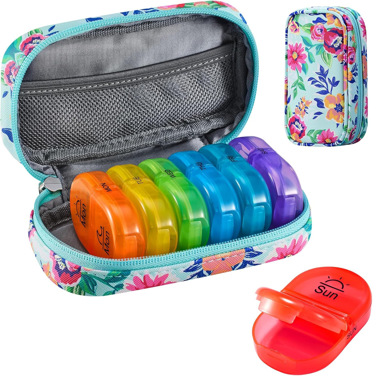 Organizador de pastillero de 7 días con bolsa de cuero para viajes