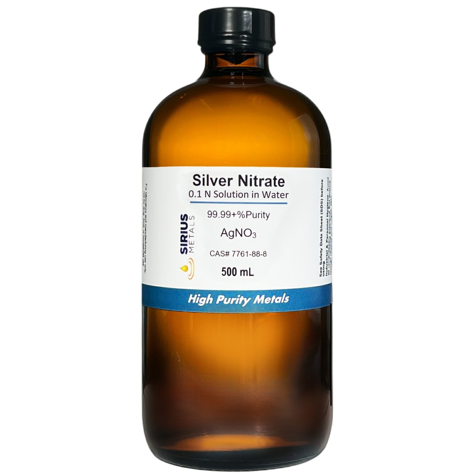 Silver Nitrate Solution (CAS# 7761-88-8) - 0.1 Normal as AgNO3 in water - 500 mL