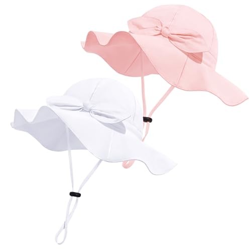 Baby Girl Sun Hat with UPF 50+ Outdoor 6-12 Months Pink & White -2pcs