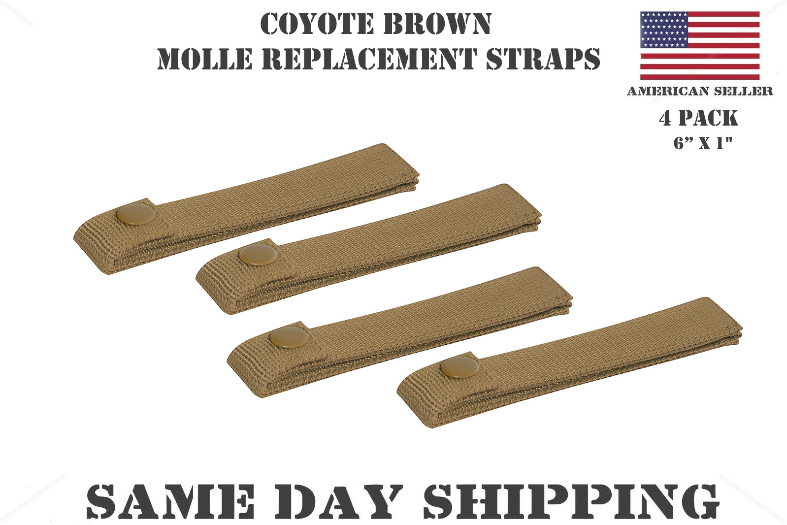 4 Pack Coyote Brown 6" Tactical MOLLE Replacement Straps Police / Military