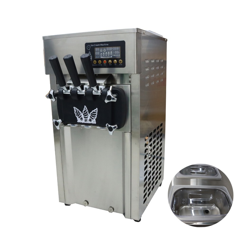 Countertop Soft Ice Cream Machine 3 Flavors 110V LED Display Double Cylinders