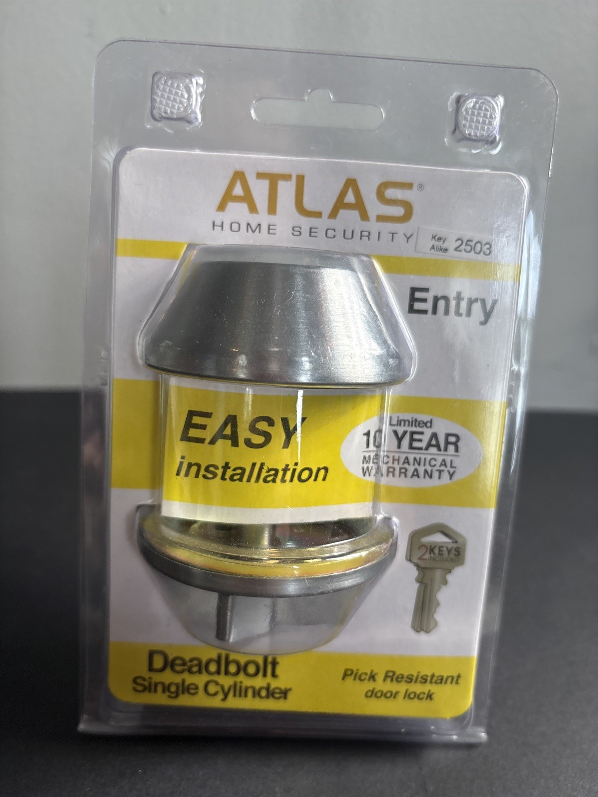 Atlas Home Security Deadbolt Single Cylinder Satin Chrome