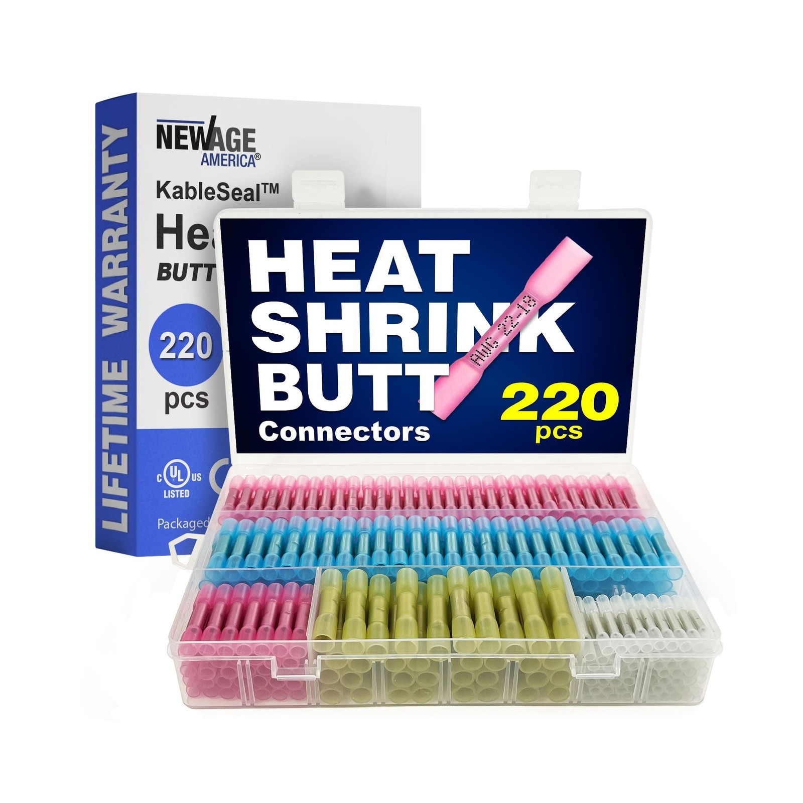 New Age America® 220pcs Heat Shrink Butt Connectors Kit KableSeal™ |