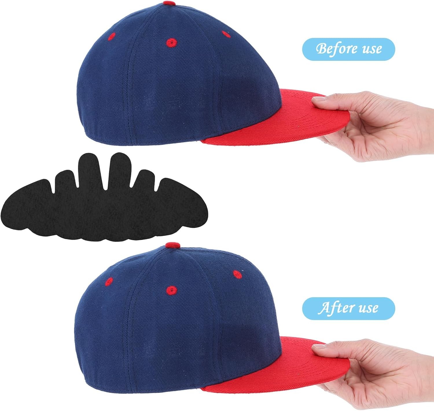 10pc Baseball Cap Insert Hat Shaper Felt Dome Support Sweat Liner Reusable Black