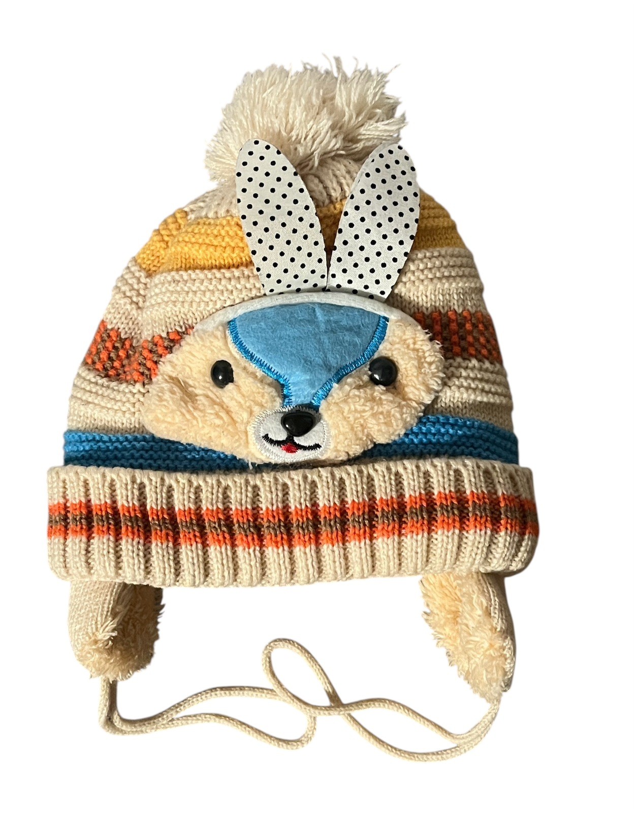 Vintage Knitted Beanie Hat Child Unisex Sherpa Ear Flaps Animal Bunny Winter