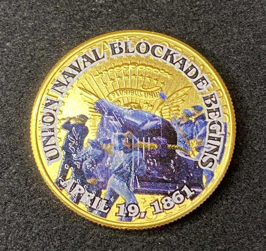 Colorized Kennedy Half Dollar Civil War Union Naval Blockade Begins Free Ship