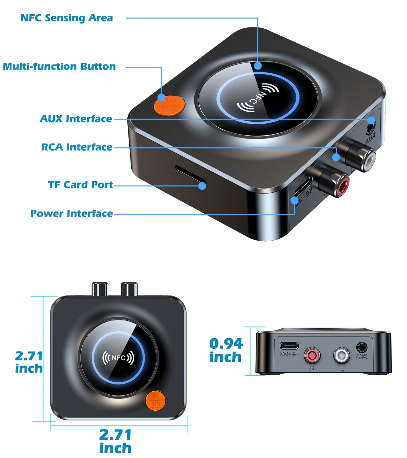Bluetooth Receiver for Home Stereo, AUX RCA to Bluetooth Adapter | NFC Bluetooth