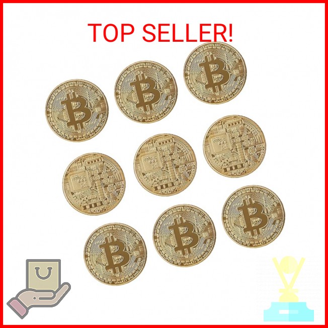 SOLIPECT 9PC Bitcoin Coin | Physical Bitcoin with Protective Case, Gold Plated B