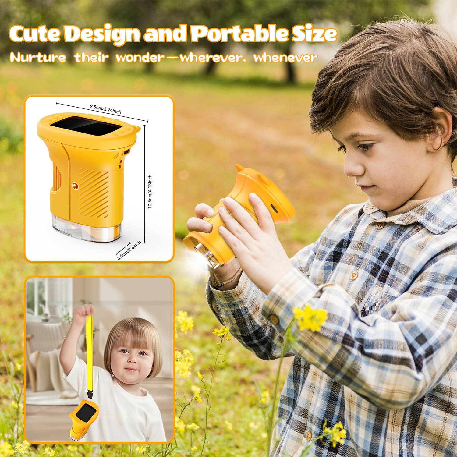 Kids Microscope, 1000X Portable Mini Pocket Microscope with 2.4″ IPS Screen & 8