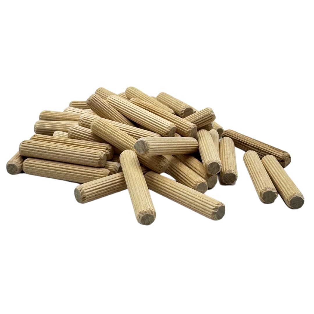 - 3/8 x 2 - 50 Pack Wooden Dowel Pins - Kiln Dried, Fluted, and Beveled 3/8 x...
