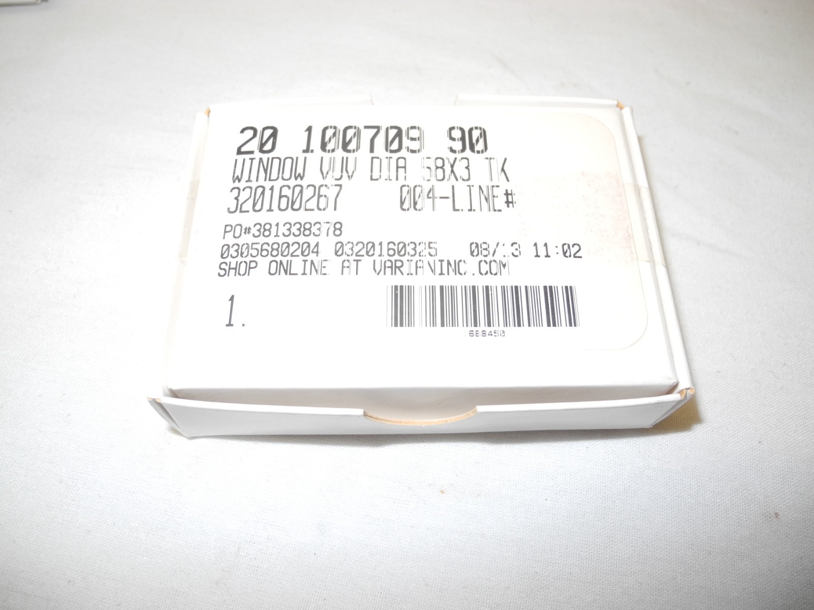 VARIAN AGILENT 2010070990 WINDOW VUV DIA 58X3 TK GLASS PIECE NEW IN FACTORY BOX