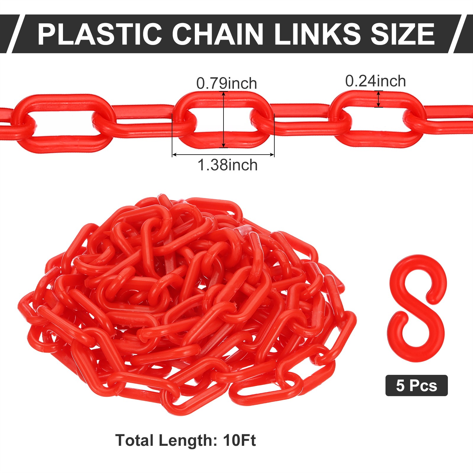 Red Plastic Chain 10 ft 6mm Safety Barrier Chain