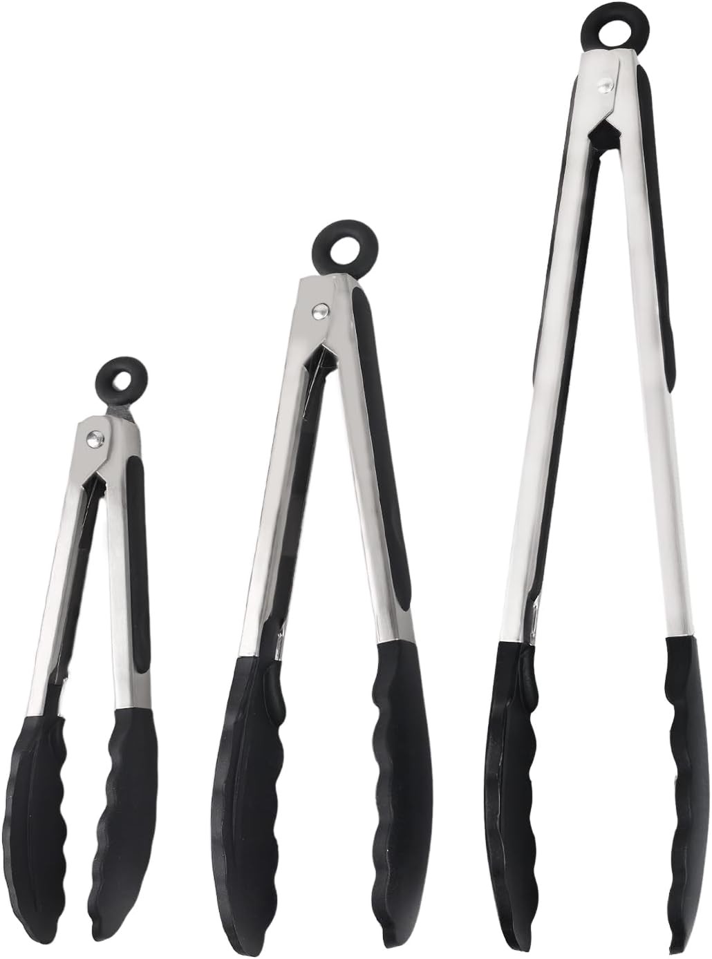 Kitchen Tongs with Silicone Tips Stainless Steel Locking Non Slip Set 3 Sizes