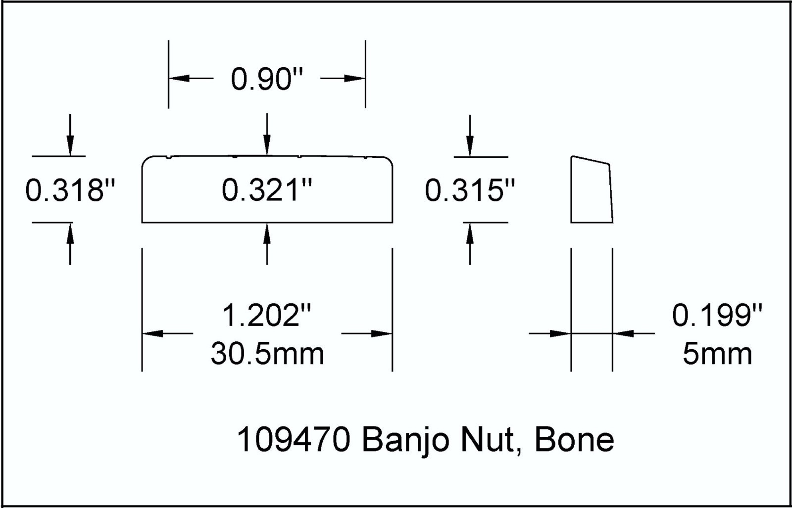 Nut Bone for Banjo 4 String 30mm 1 3/16 inch 109470