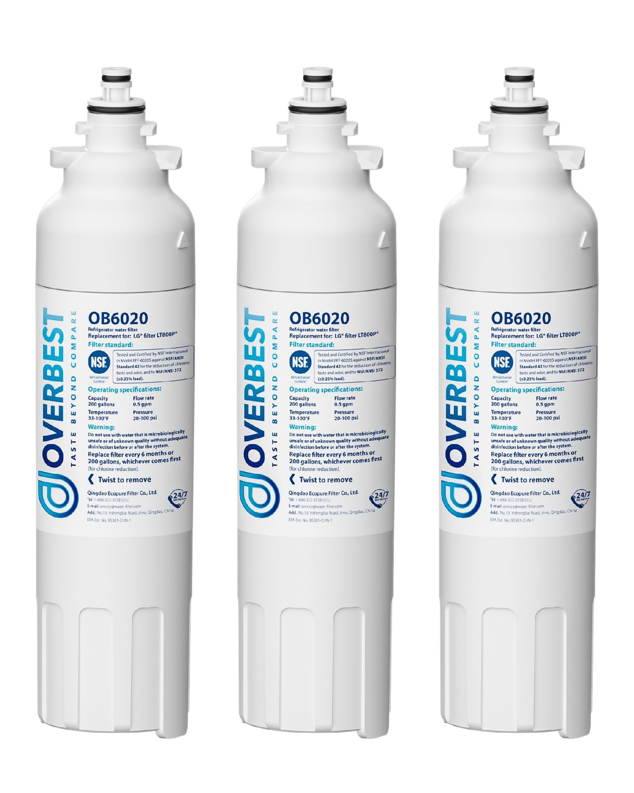 Overbest ADQ73613401 Refrigerator Water Filter, Replacement for LG® LT800P&
