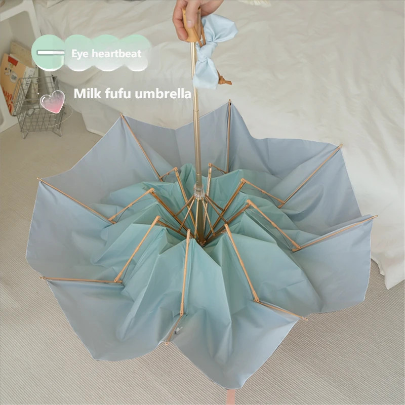 8-Bone Fresh Gradient Color Triple Fold Double-Layer Vinyl Sunscreen Sunshade Um