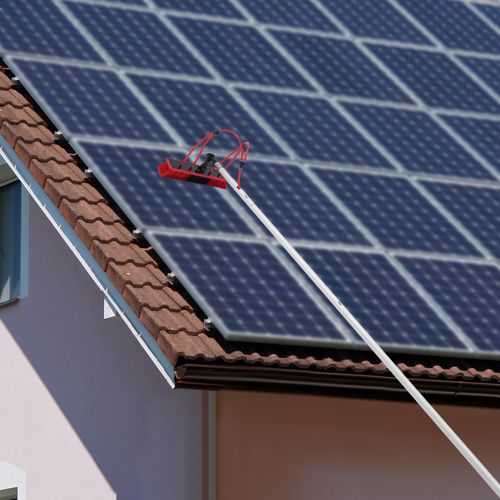 Solar Panel Cleaning Brush Outdoor Window Adjustable Pole Cleaning Kit