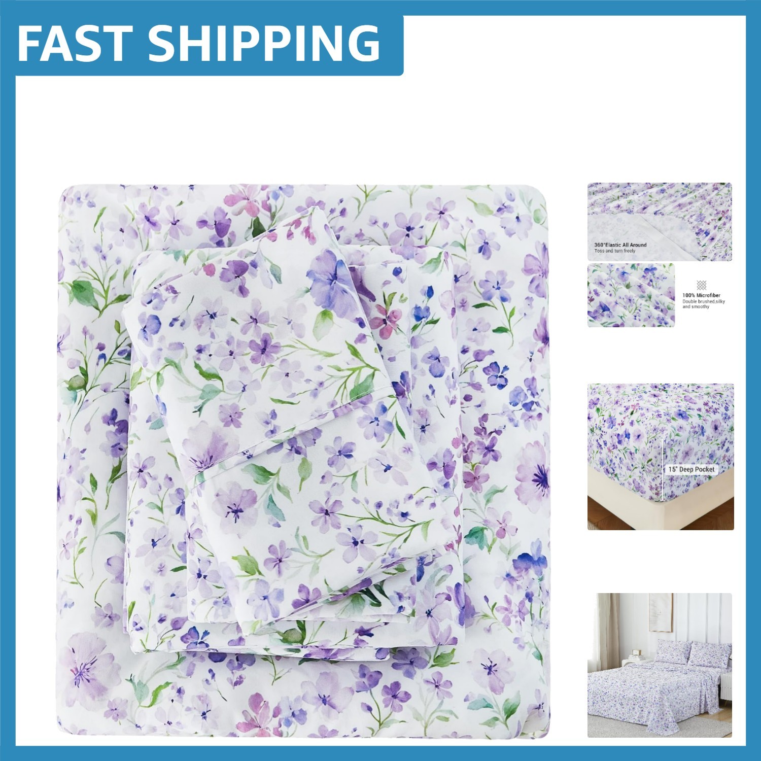 Luxurious 4 Piece Queen Sheet Set in Vintage Lavender - Soft & Breathable