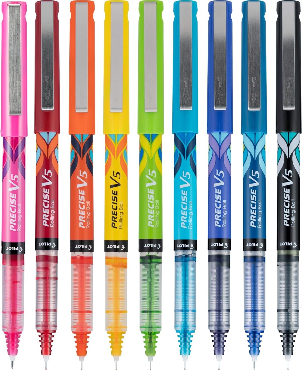 Pilot 12571 Precise V5 Deco Extra Fine Rolling Ballpens Assorted 9 Color Pack