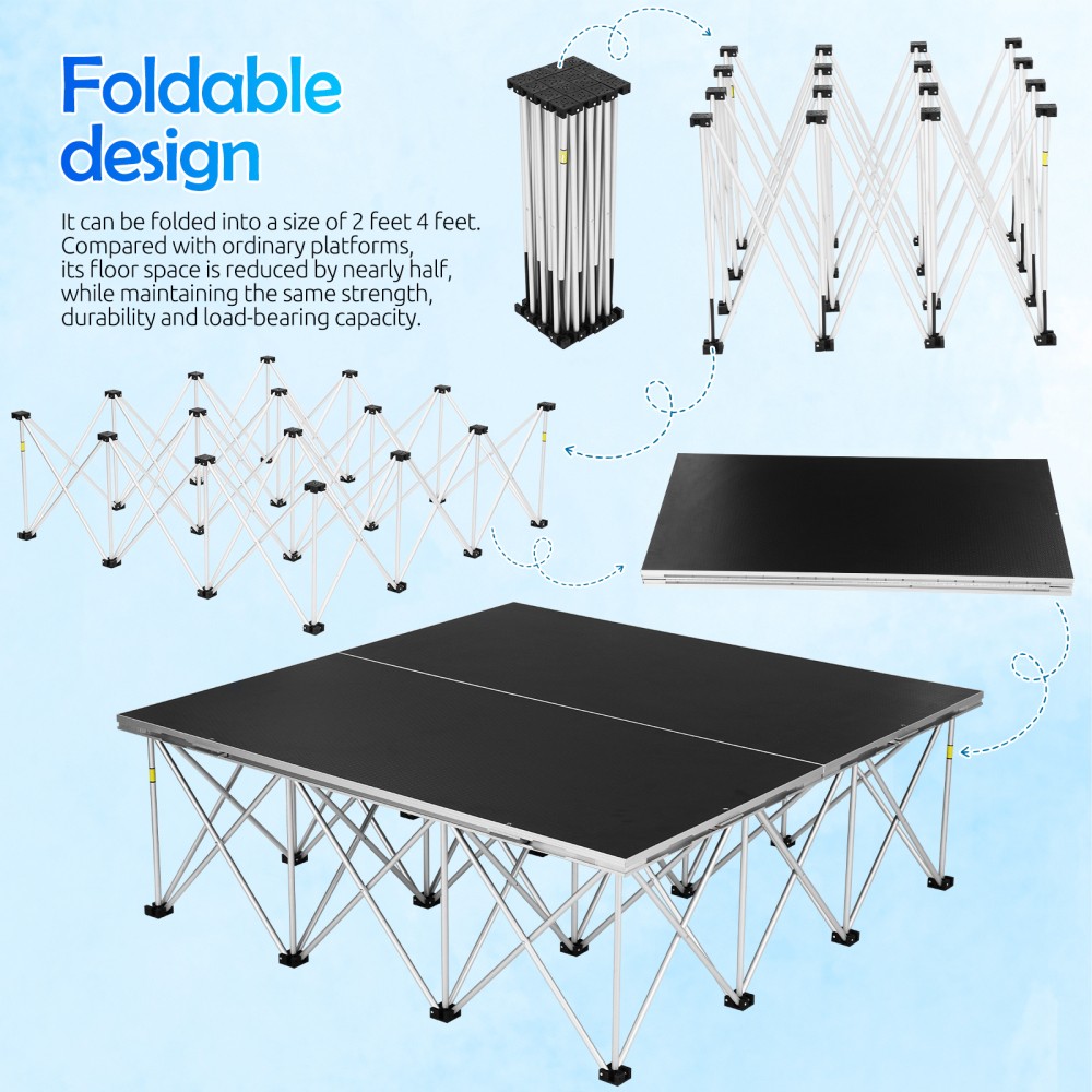 4*4 ft Assemble Stage Riser for Wedding Event Drums Foldable Performances Stages