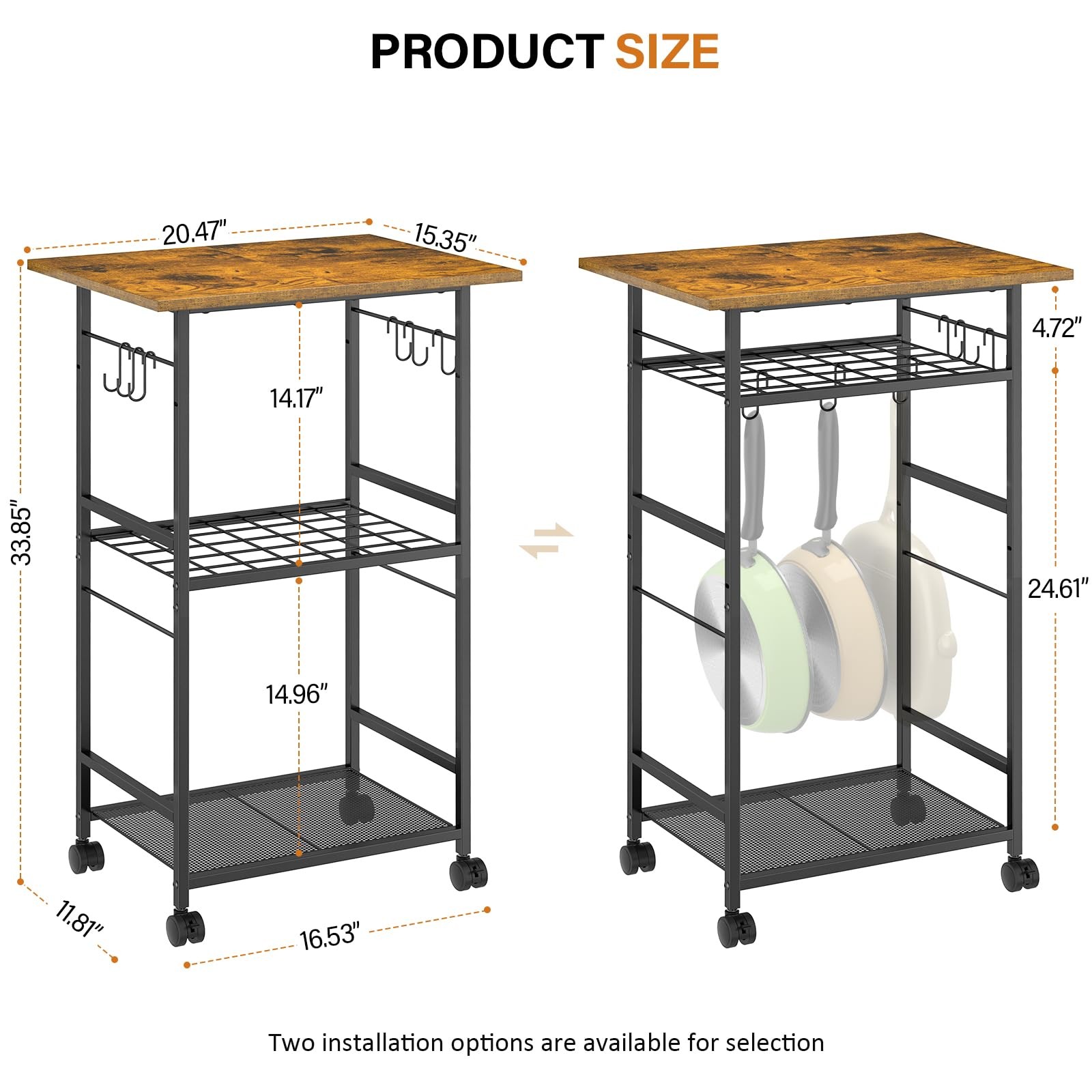 Rolling Kitchen Microwave Cart 3 Tier Table Stand Adjustable Shelf Organizer