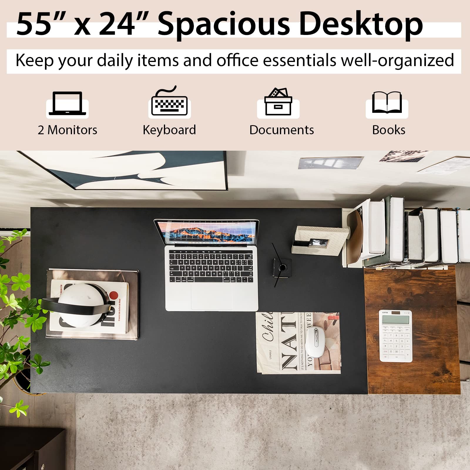 Multifunctional Computer Desk, Industrial Study Writing Desk w/Removable Stor...