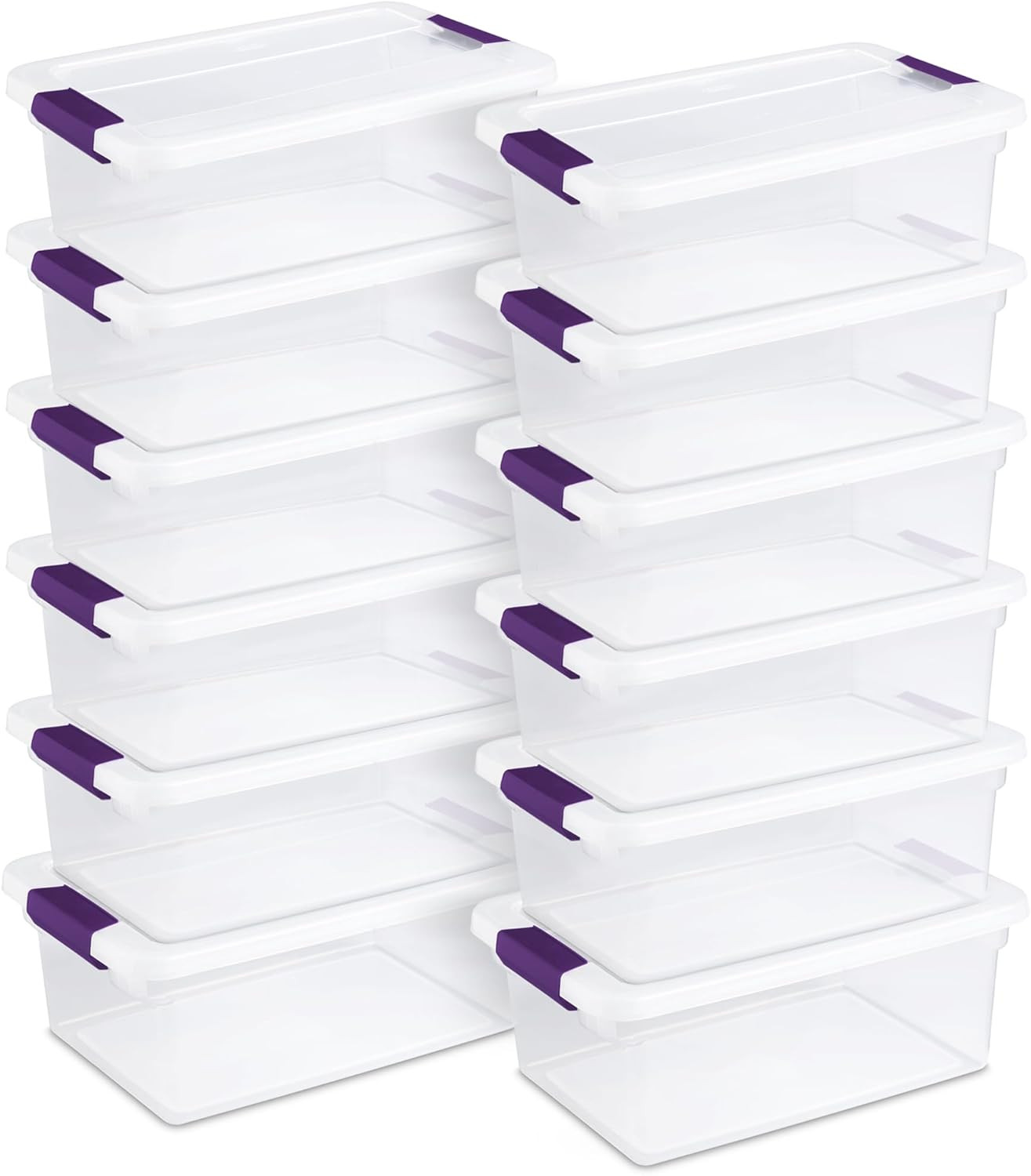 Sterilite 12-Pack ClearView Latch Box, Stackable Organizer Bins with Lids, 15 Qu