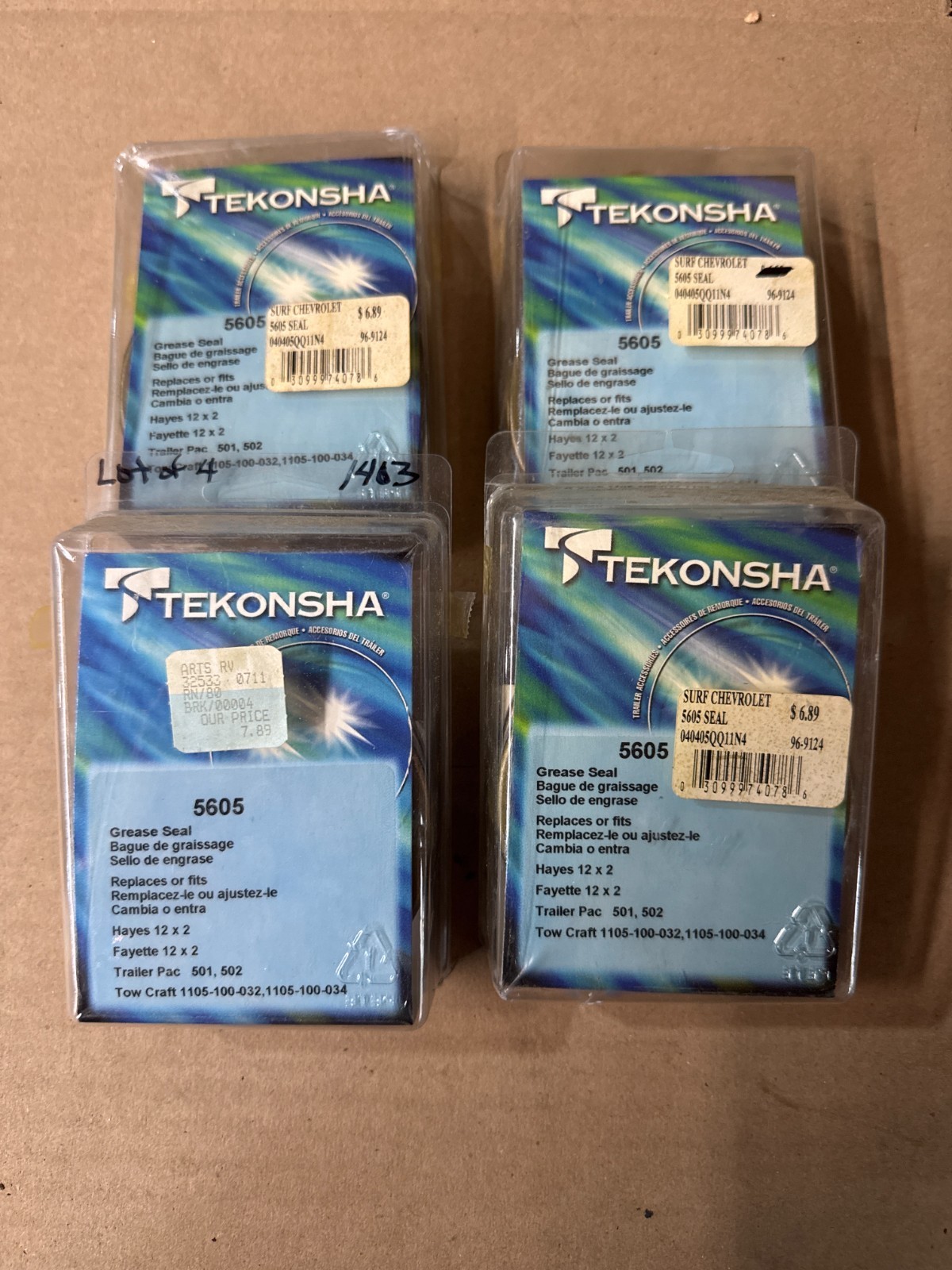 LOT OF 4 SETS Tekonsha 5605 Grease Seal-OD: 3.38 / ID: 2.2