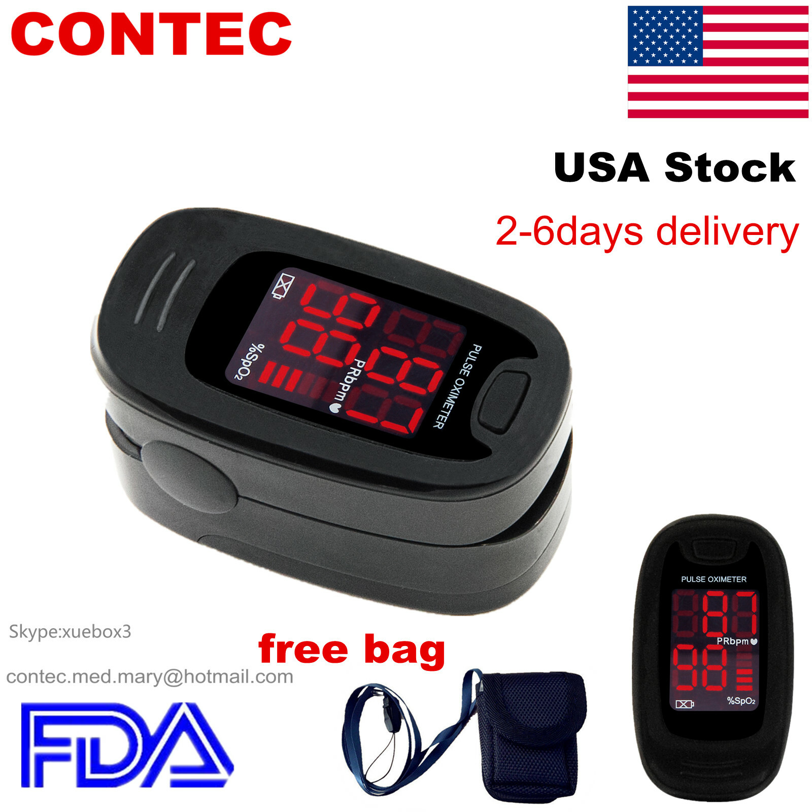 Finger Pulse Oximeter Blood Oxygen Saturation Heart Rate Measure SpO2 Monitor US