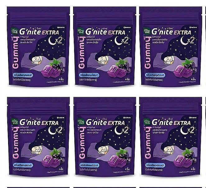 G'nite Extra Gummies Jelly Snacks Chewy Blackcurrant Chamomile 0% Sugar 6 Pack.