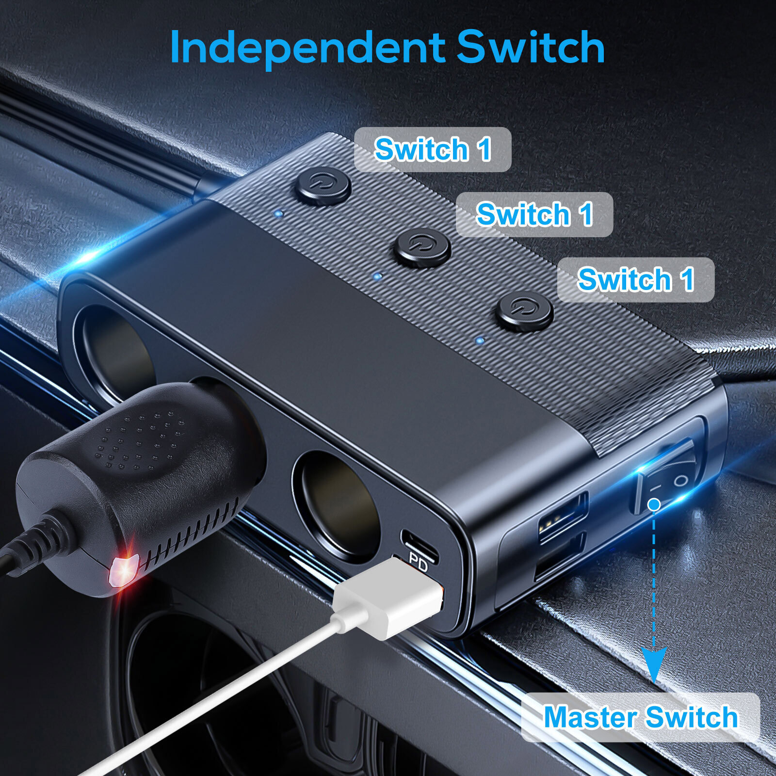 3 Way Car Cigarette Lighter Socket Splitter USB Fast Charger Power Adapter 12V