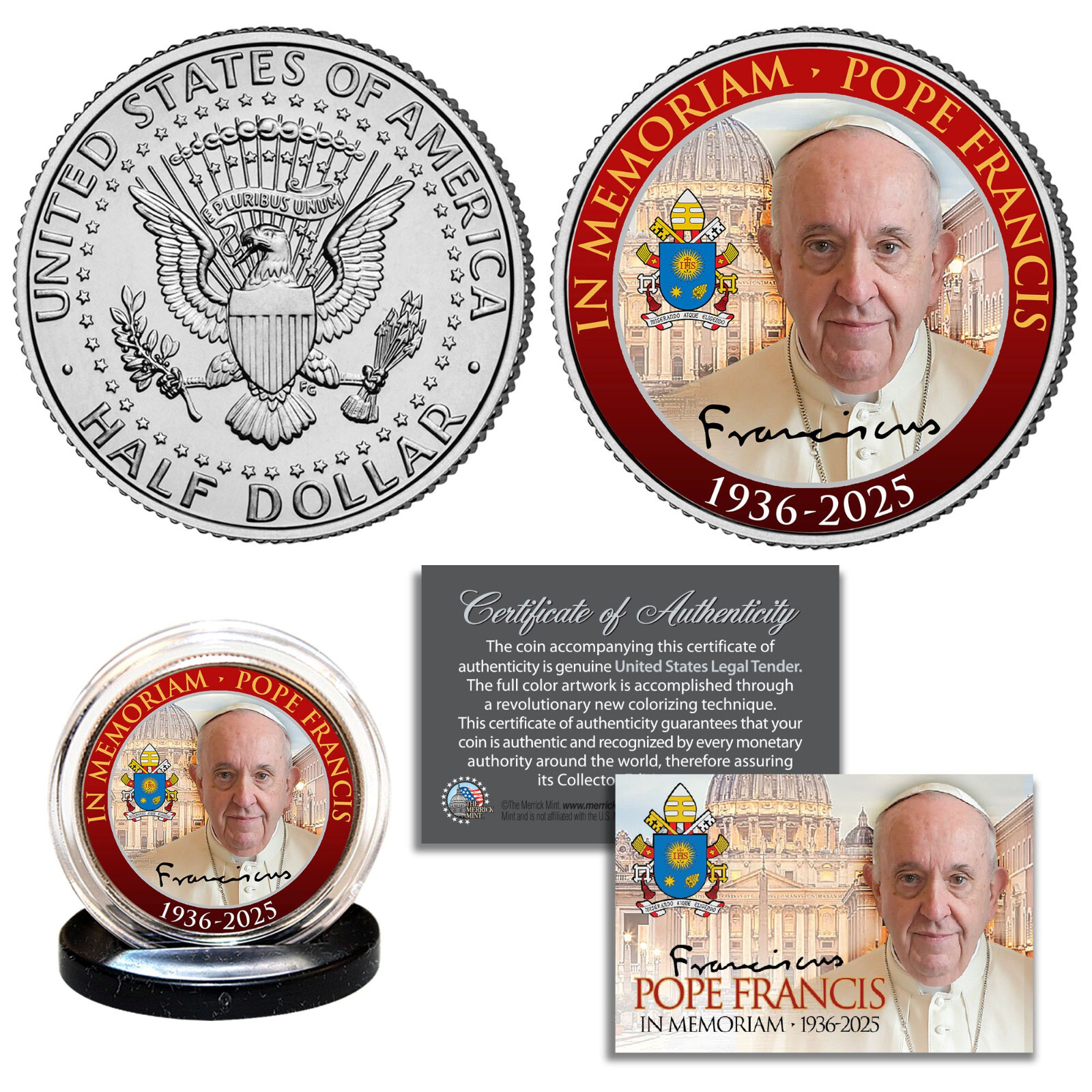POPE FRANCIS in Memoriam 1936-2025 Genuine U.S. JFK Kennedy Half Dollar Coin
